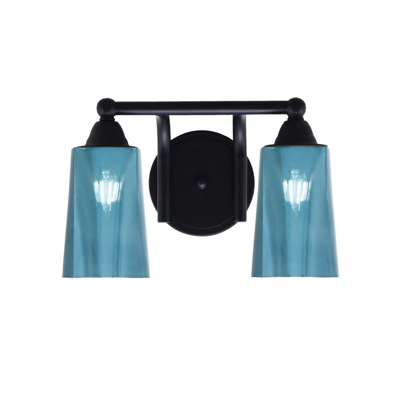 Toltec Paramount 2-Light Bath Bar | Modern Matte Black and Blue Gradient Glass | Bathroom Vanity & Powder Room | 7.25 x 8.75 in | Model 3422-MB-265