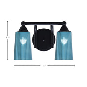 Toltec Paramount 2-Light Bath Bar | Modern Matte Black and Blue Gradient Glass | Bathroom Vanity & Powder Room | 7.25 x 8.75 in | Model 3422-MB-265