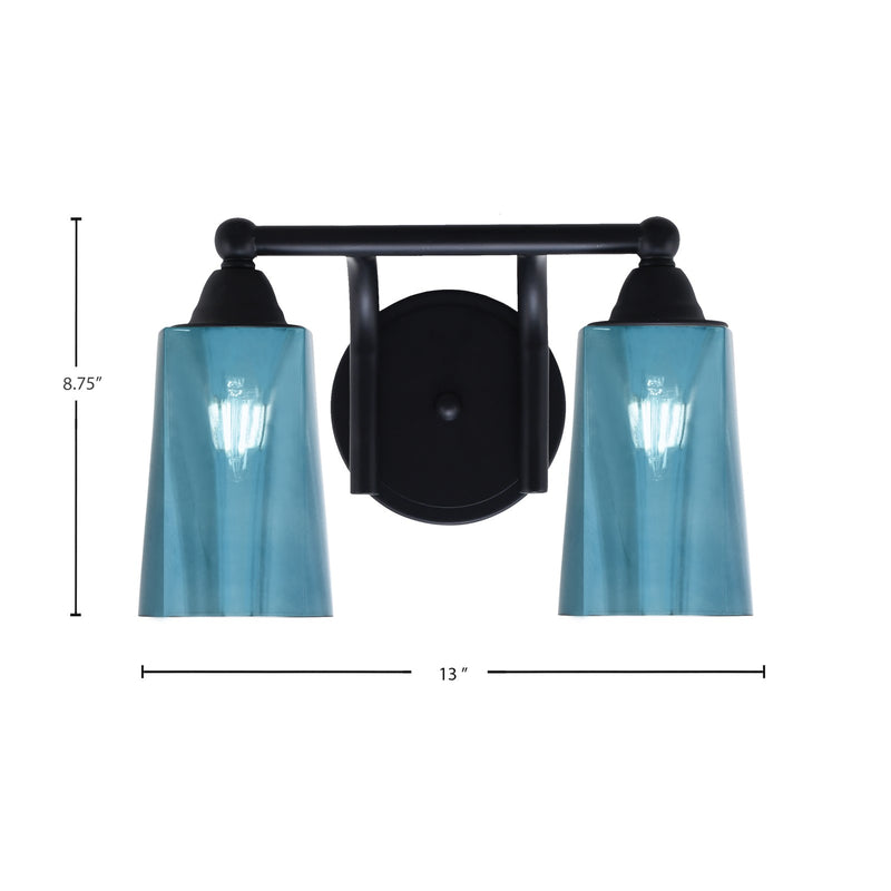 Toltec Paramount 2-Light Bath Bar | Modern Matte Black and Blue Gradient Glass | Bathroom Vanity & Powder Room | 7.25 x 8.75 in | Model 3422-MB-265