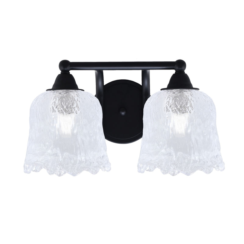 Toltec Paramount 2-Light Bath Bar | Modern Matte Black Steel and Clear Lava Glass | Bathroom & Powder Room Vanity | 8 x 8.75 in | Model 3422-MB-4230