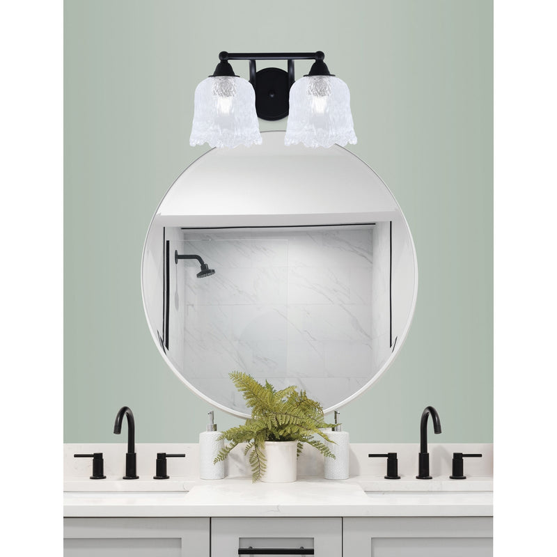 Toltec Paramount 2-Light Bath Bar | Modern Matte Black Steel and Clear Lava Glass | Bathroom & Powder Room Vanity | 8 x 8.75 in | Model 3422-MB-4230