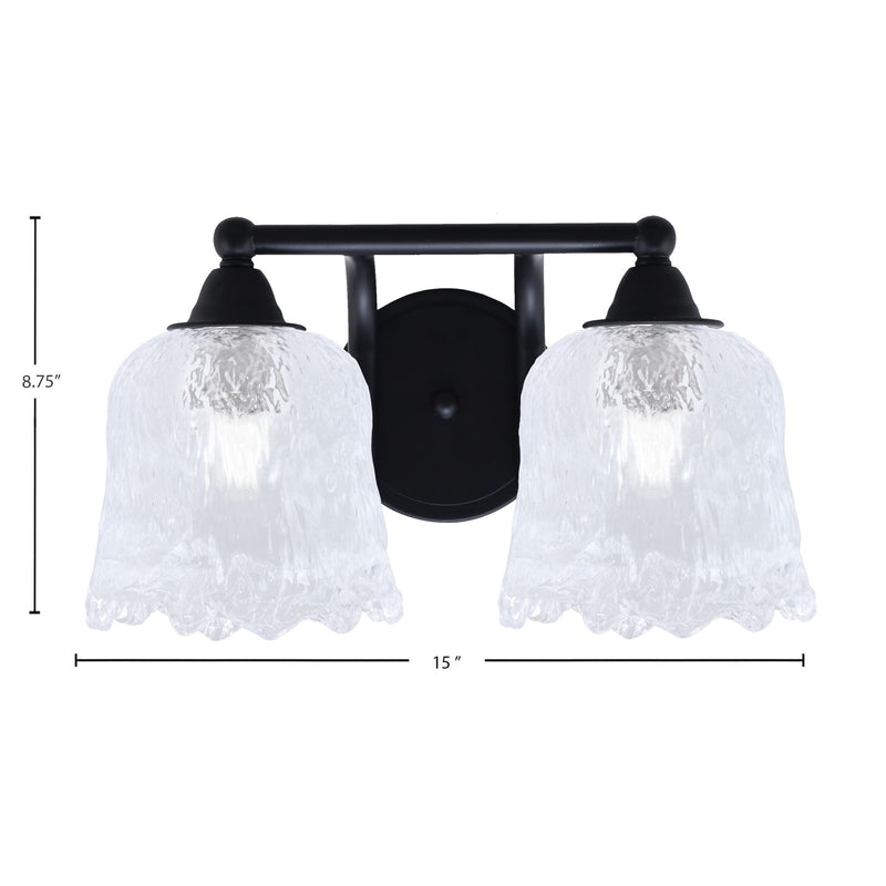 Toltec Paramount 2-Light Bath Bar | Modern Matte Black Steel and Clear Lava Glass | Bathroom & Powder Room Vanity | 8 x 8.75 in | Model 3422-MB-4230