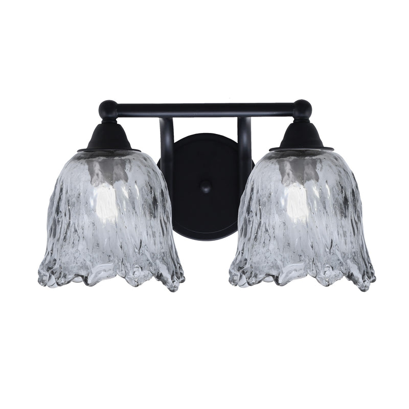 Toltec Paramount 2-Light Bath Bar | Modern Matte Black Steel and Smoke Lava Glass | Bathroom & Powder Room Vanity | 8 x 8.75 in | Model 3422-MB-4232