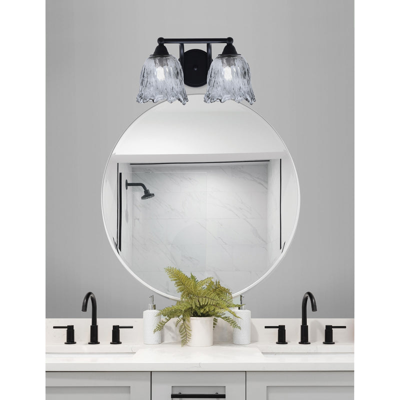 Toltec Paramount 2-Light Bath Bar | Modern Matte Black Steel and Smoke Lava Glass | Bathroom & Powder Room Vanity | 8 x 8.75 in | Model 3422-MB-4232