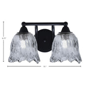Toltec Paramount 2-Light Bath Bar | Modern Matte Black Steel and Smoke Lava Glass | Bathroom & Powder Room Vanity | 8 x 8.75 in | Model 3422-MB-4232