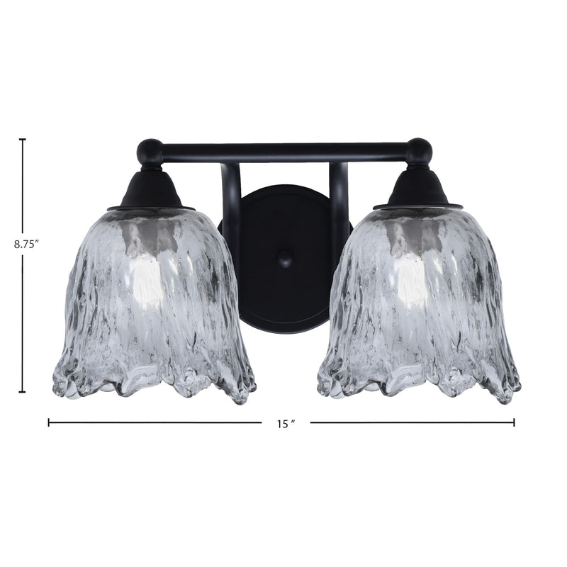 Toltec Paramount 2-Light Bath Bar | Modern Matte Black Steel and Smoke Lava Glass | Bathroom & Powder Room Vanity | 8 x 8.75 in | Model 3422-MB-4232
