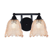 Toltec Paramount 2-Light Bath Bar | Modern Matte Black Steel and Amber Lava Glass | Bathroom & Powder Room Vanity | 8 x 8.75 in | Model 3422-MB-4233