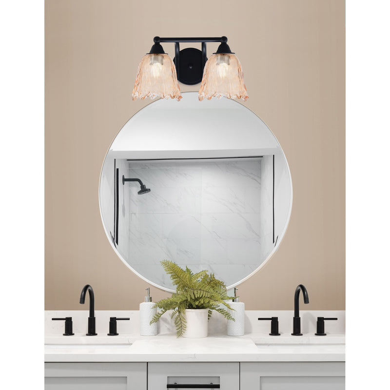 Toltec Paramount 2-Light Bath Bar | Modern Matte Black Steel and Amber Lava Glass | Bathroom & Powder Room Vanity | 8 x 8.75 in | Model 3422-MB-4233