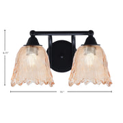 Toltec Paramount 2-Light Bath Bar | Modern Matte Black Steel and Amber Lava Glass | Bathroom & Powder Room Vanity | 8 x 8.75 in | Model 3422-MB-4233