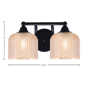 Toltec Paramount 14.25in 2-Light Bath Bar | Modern Matte Black Steel and Amber Textured Glass | Bathroom Vanity Light | 14.25 x 8 x 7.5 in | Model 3422-MB-4613