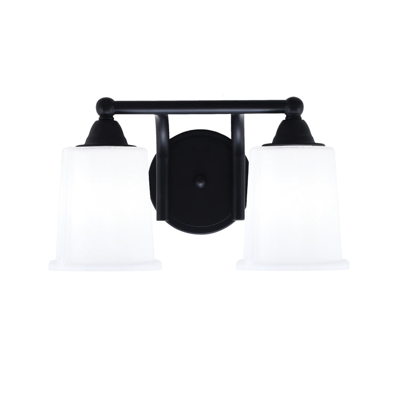 Toltec Paramount 2-Light Bath Bar | Modern Matte Black and White Opal Glass | Bathroom Vanity & Powder Room | 7.25 x 7.75 in | Model 3422-MB-5031