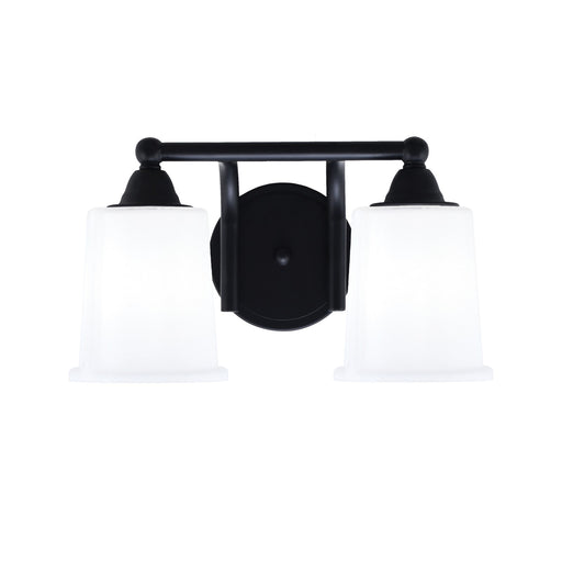Toltec Paramount 2-Light Bath Bar | Modern Matte Black and White Opal Glass | Bathroom Vanity & Powder Room | 7.25 x 7.75 in | Model 3422-MB-5031