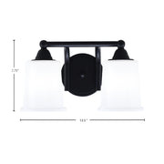 Toltec Paramount 2-Light Bath Bar | Modern Matte Black and White Opal Glass | Bathroom Vanity & Powder Room | 7.25 x 7.75 in | Model 3422-MB-5031