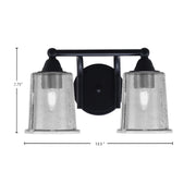 Toltec Paramount 2-Light Bath Bar | Modern Matte Black and Smoke Bubble Glass | Bathroom Vanity & Powder Room | 7.25 x 7.75 in | Model 3422-MB-5032