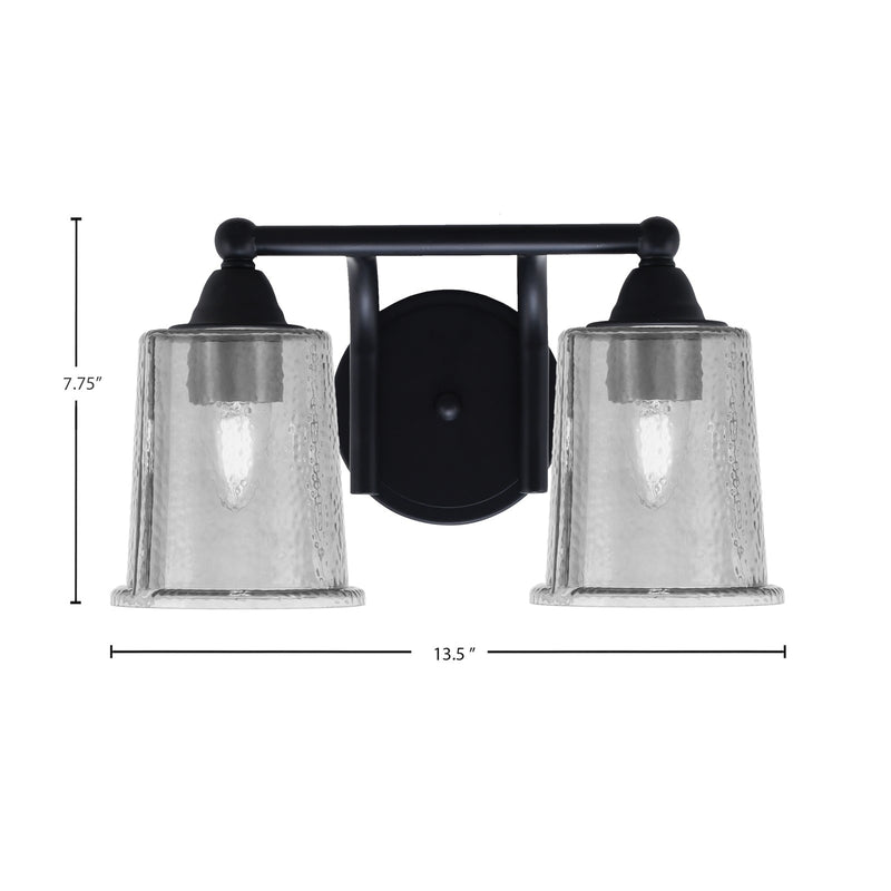Toltec Paramount 2-Light Bath Bar | Modern Matte Black and Smoke Bubble Glass | Bathroom Vanity & Powder Room | 7.25 x 7.75 in | Model 3422-MB-5032
