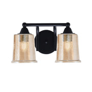 Toltec Paramount 2-Light Bath Bar | Modern Matte Black Steel and Amber Bubble Glass | Bathroom & Powder Room Vanity | 7.25 x 7.75 in | Model 3422-MB-5033