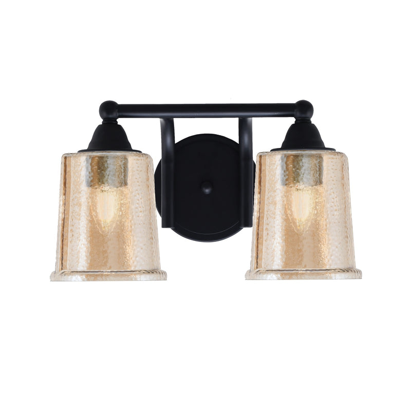 Toltec Paramount 2-Light Bath Bar | Modern Matte Black Steel and Amber Bubble Glass | Bathroom & Powder Room Vanity | 7.25 x 7.75 in | Model 3422-MB-5033