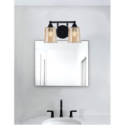 Toltec Paramount 2-Light Bath Bar | Modern Matte Black Steel and Amber Bubble Glass | Bathroom & Powder Room Vanity | 7.25 x 7.75 in | Model 3422-MB-5033