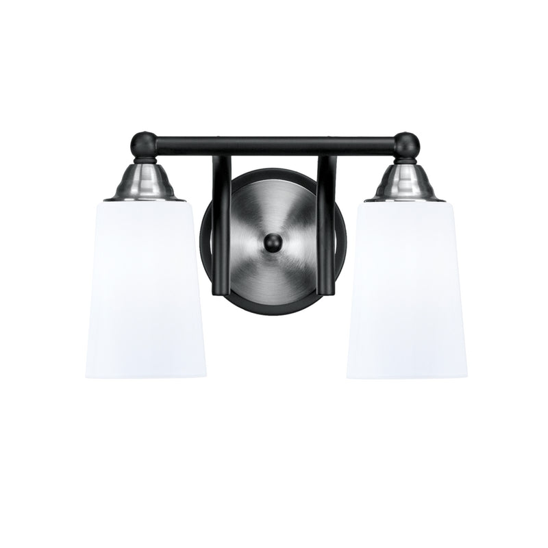 Toltec Paramount 2-Light Bath Bar | Matte Black & Brushed Nickel Steel and White Opal Glass | Bathroom Vanity & Powder Room | 7.25 x 8.75 in | Model 3422-MBBN-261