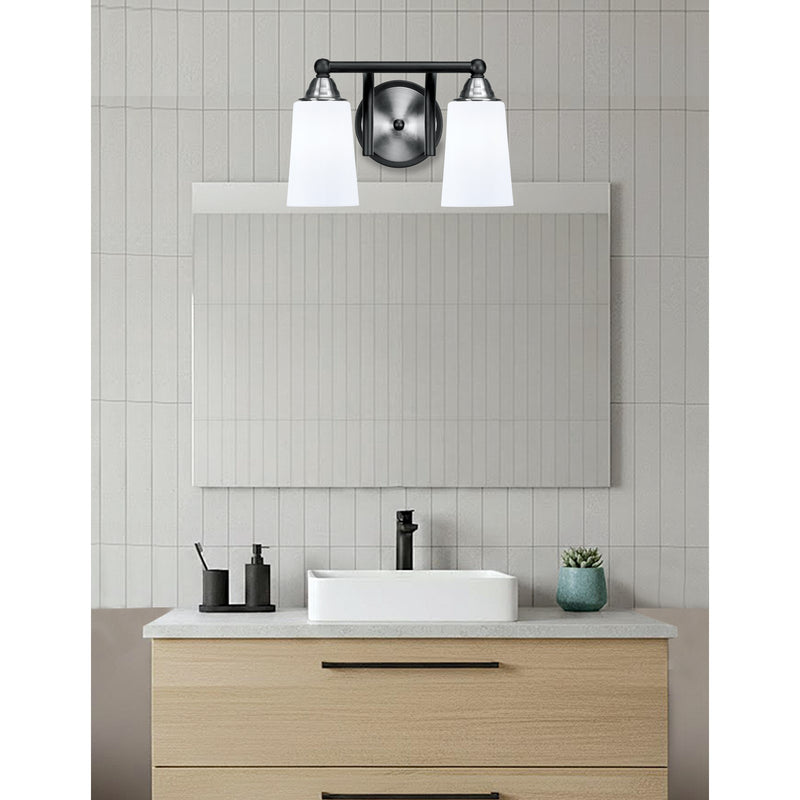 Toltec Paramount 2-Light Bath Bar | Matte Black & Brushed Nickel Steel and White Opal Glass | Bathroom Vanity & Powder Room | 7.25 x 8.75 in | Model 3422-MBBN-261