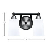Toltec Paramount 2-Light Bath Bar | Matte Black & Brushed Nickel Steel and White Opal Glass | Bathroom Vanity & Powder Room | 7.25 x 8.75 in | Model 3422-MBBN-261