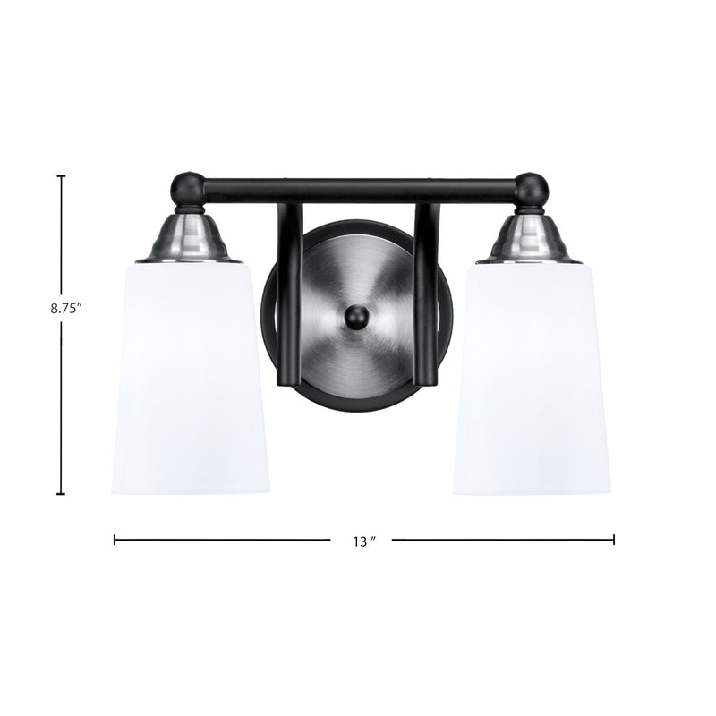 Toltec Paramount 2-Light Bath Bar | Matte Black & Brushed Nickel Steel and White Opal Glass | Bathroom Vanity & Powder Room | 7.25 x 8.75 in | Model 3422-MBBN-261