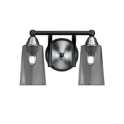 Toltec Paramount 2-Light Bath Bar | Matte Black & Brushed Nickel Steel and Smoke Bubble Glass | Bathroom Vanity & Powder Room | 7.25 x 8.75 in | Model 3422-MBBN-262