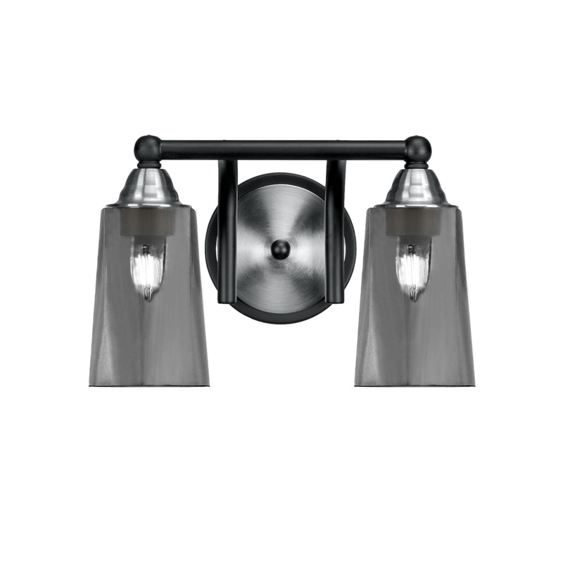 Toltec Paramount 2-Light Bath Bar | Matte Black & Brushed Nickel Steel and Smoke Bubble Glass | Bathroom Vanity & Powder Room | 7.25 x 8.75 in | Model 3422-MBBN-262