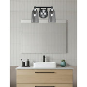 Toltec Paramount 2-Light Bath Bar | Matte Black & Brushed Nickel Steel and Smoke Bubble Glass | Bathroom Vanity & Powder Room | 7.25 x 8.75 in | Model 3422-MBBN-262