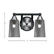 Toltec Paramount 2-Light Bath Bar | Matte Black & Brushed Nickel Steel and Smoke Bubble Glass | Bathroom Vanity & Powder Room | 7.25 x 8.75 in | Model 3422-MBBN-262