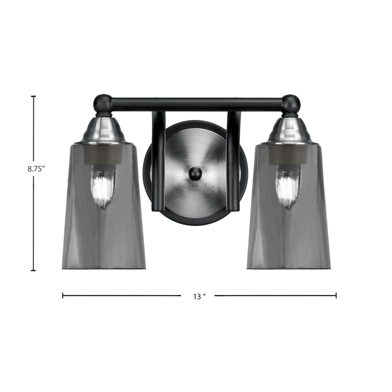 Toltec Paramount 2-Light Bath Bar | Matte Black & Brushed Nickel Steel and Smoke Bubble Glass | Bathroom Vanity & Powder Room | 7.25 x 8.75 in | Model 3422-MBBN-262