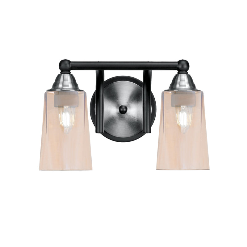 Toltec Paramount 2-Light Bath Bar | Matte Black & Brushed Nickel Steel and Amber Gradient Glass | Bathroom Vanity & Powder Room | 7.25 x 8.75 in | Model 3422-MBBN-263