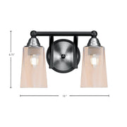 Toltec Paramount 2-Light Bath Bar | Matte Black & Brushed Nickel Steel and Amber Gradient Glass | Bathroom Vanity & Powder Room | 7.25 x 8.75 in | Model 3422-MBBN-263