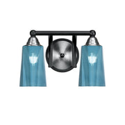 Toltec Paramount 2-Light Bath Bar | Matte Black & Brushed Nickel Steel and Blue Gradient Glass | Bathroom Vanity & Powder Room | 7.25 x 8.75 in | Model 3422-MBBN-265