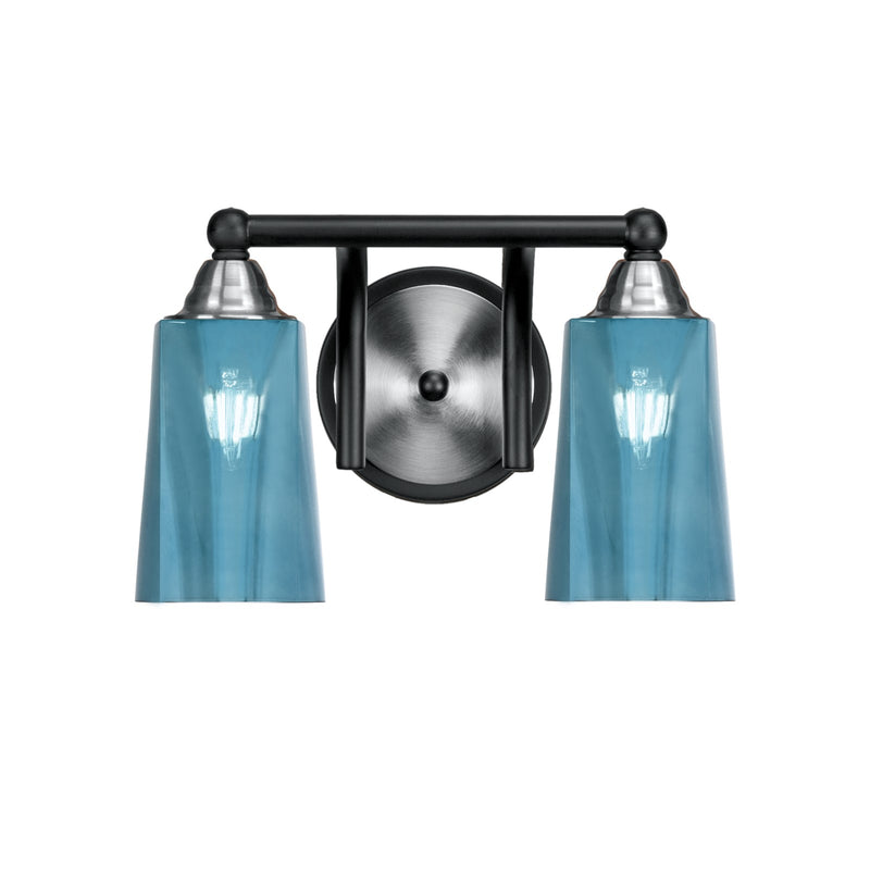 Toltec Paramount 2-Light Bath Bar | Matte Black & Brushed Nickel Steel and Blue Gradient Glass | Bathroom Vanity & Powder Room | 7.25 x 8.75 in | Model 3422-MBBN-265