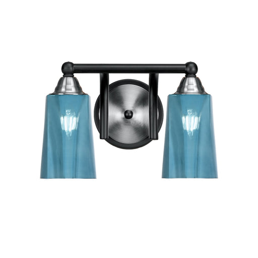 Toltec Paramount 2-Light Bath Bar | Matte Black & Brushed Nickel Steel and Blue Gradient Glass | Bathroom Vanity & Powder Room | 7.25 x 8.75 in | Model 3422-MBBN-265