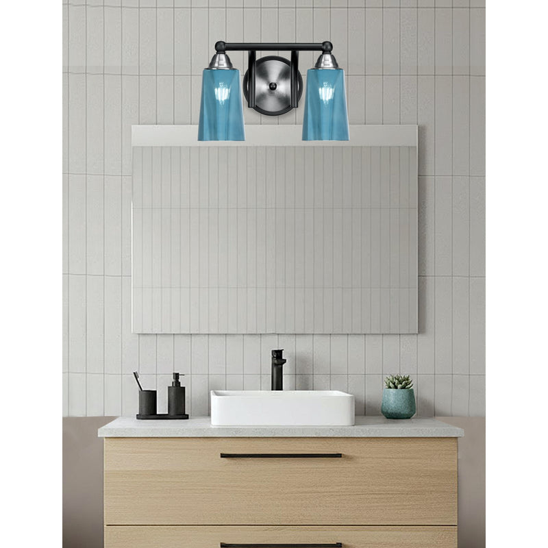 Toltec Paramount 2-Light Bath Bar | Matte Black & Brushed Nickel Steel and Blue Gradient Glass | Bathroom Vanity & Powder Room | 7.25 x 8.75 in | Model 3422-MBBN-265