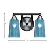 Toltec Paramount 2-Light Bath Bar | Matte Black & Brushed Nickel Steel and Blue Gradient Glass | Bathroom Vanity & Powder Room | 7.25 x 8.75 in | Model 3422-MBBN-265