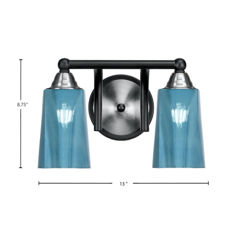 Toltec Paramount 2-Light Bath Bar | Matte Black & Brushed Nickel Steel and Blue Gradient Glass | Bathroom Vanity & Powder Room | 7.25 x 8.75 in | Model 3422-MBBN-265