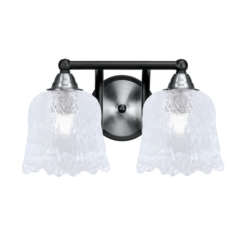 Toltec Paramount 2-Light Bath Bar | Matte Black & Brushed Nickel Steel and Clear Lava Glass | Bathroom & Powder Room Vanity | D 8 x H 8.75 in | Model 3422-MBBN-4230