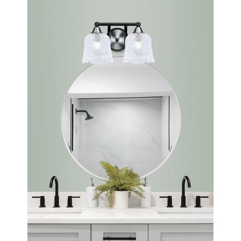 Toltec Paramount 2-Light Bath Bar | Matte Black & Brushed Nickel Steel and Clear Lava Glass | Bathroom & Powder Room Vanity | D 8 x H 8.75 in | Model 3422-MBBN-4230