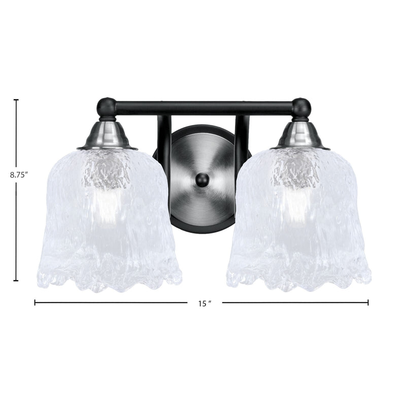 Toltec Paramount 2-Light Bath Bar | Matte Black & Brushed Nickel Steel and Clear Lava Glass | Bathroom & Powder Room Vanity | D 8 x H 8.75 in | Model 3422-MBBN-4230