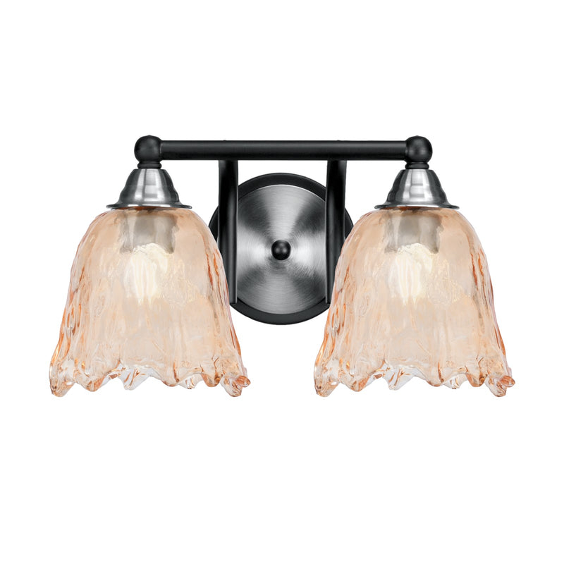 Toltec Paramount 8.75in 2-Light Bath Bar | Modern Matte Black & Brushed Nickel and Amber Lava Glass | Bathroom Vanity | 8 x 8.75 in | Model 3422-MBBN-4233