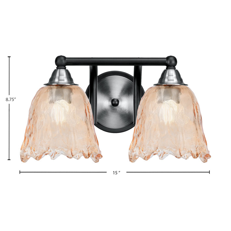 Toltec Paramount 8.75in 2-Light Bath Bar | Modern Matte Black & Brushed Nickel and Amber Lava Glass | Bathroom Vanity | 8 x 8.75 in | Model 3422-MBBN-4233