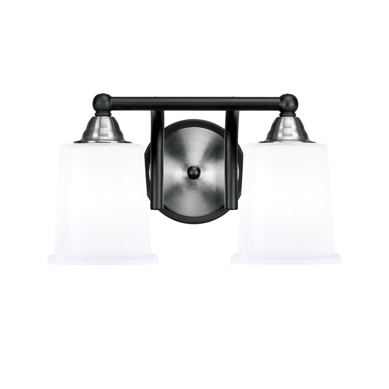 Toltec Paramount 2-Light Bath Bar | Matte Black & Brushed Nickel Steel and White Opal Glass | Bathroom & Powder Room Vanity | D 7.25 x H 7.75 in | Model 3422-MBBN-5031
