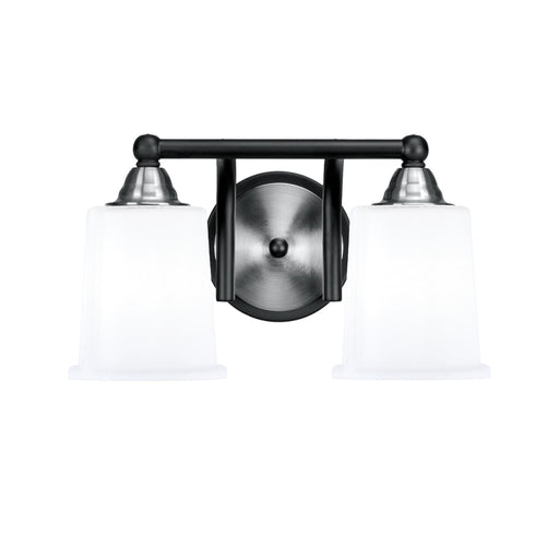 Toltec Paramount 2-Light Bath Bar | Matte Black & Brushed Nickel Steel and White Opal Glass | Bathroom & Powder Room Vanity | D 7.25 x H 7.75 in | Model 3422-MBBN-5031