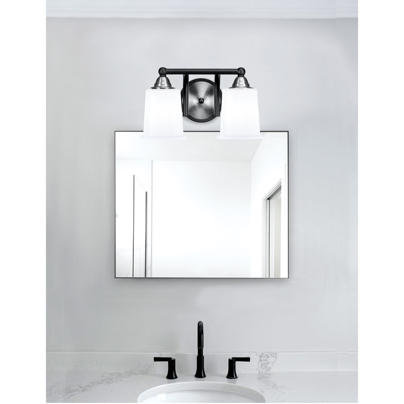 Toltec Paramount 2-Light Bath Bar | Matte Black & Brushed Nickel Steel and White Opal Glass | Bathroom & Powder Room Vanity | D 7.25 x H 7.75 in | Model 3422-MBBN-5031