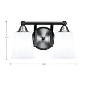 Toltec Paramount 2-Light Bath Bar | Matte Black & Brushed Nickel Steel and White Opal Glass | Bathroom & Powder Room Vanity | D 7.25 x H 7.75 in | Model 3422-MBBN-5031