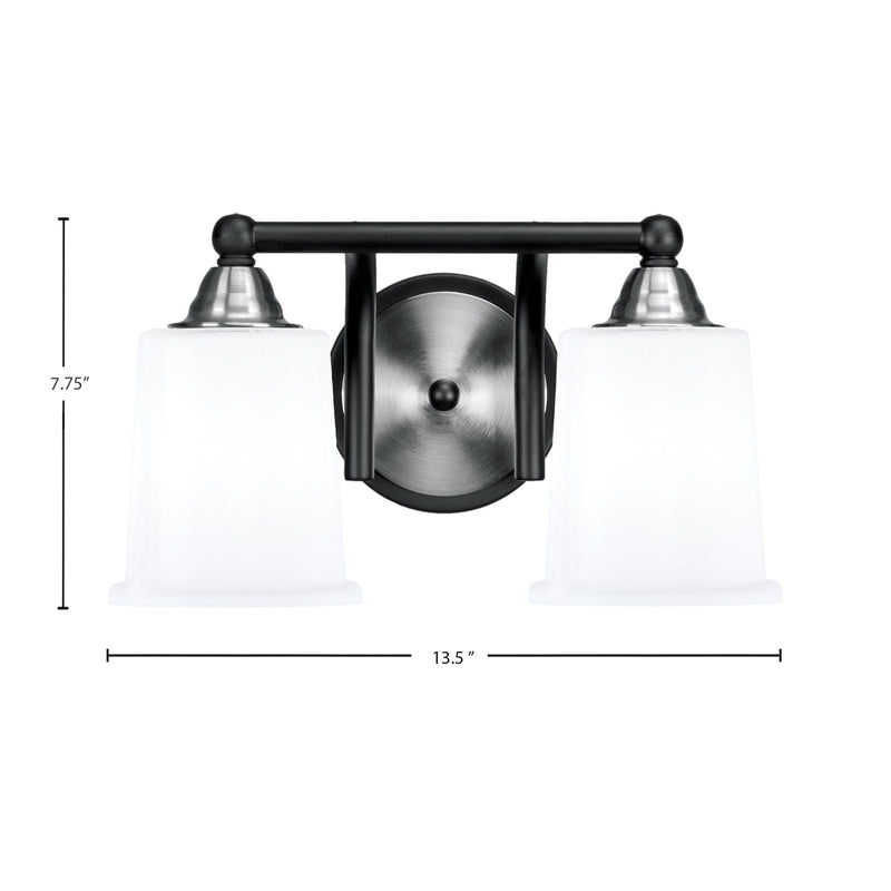Toltec Paramount 2-Light Bath Bar | Matte Black & Brushed Nickel Steel and White Opal Glass | Bathroom & Powder Room Vanity | D 7.25 x H 7.75 in | Model 3422-MBBN-5031