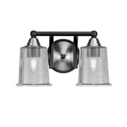 Toltec Paramount 2-Light Bath Bar | Matte Black & Brushed Nickel Steel and Smoke Bubble Glass | Bathroom & Powder Room Vanity | D 7.25 x H 7.75 in | Model 3422-MBBN-5032